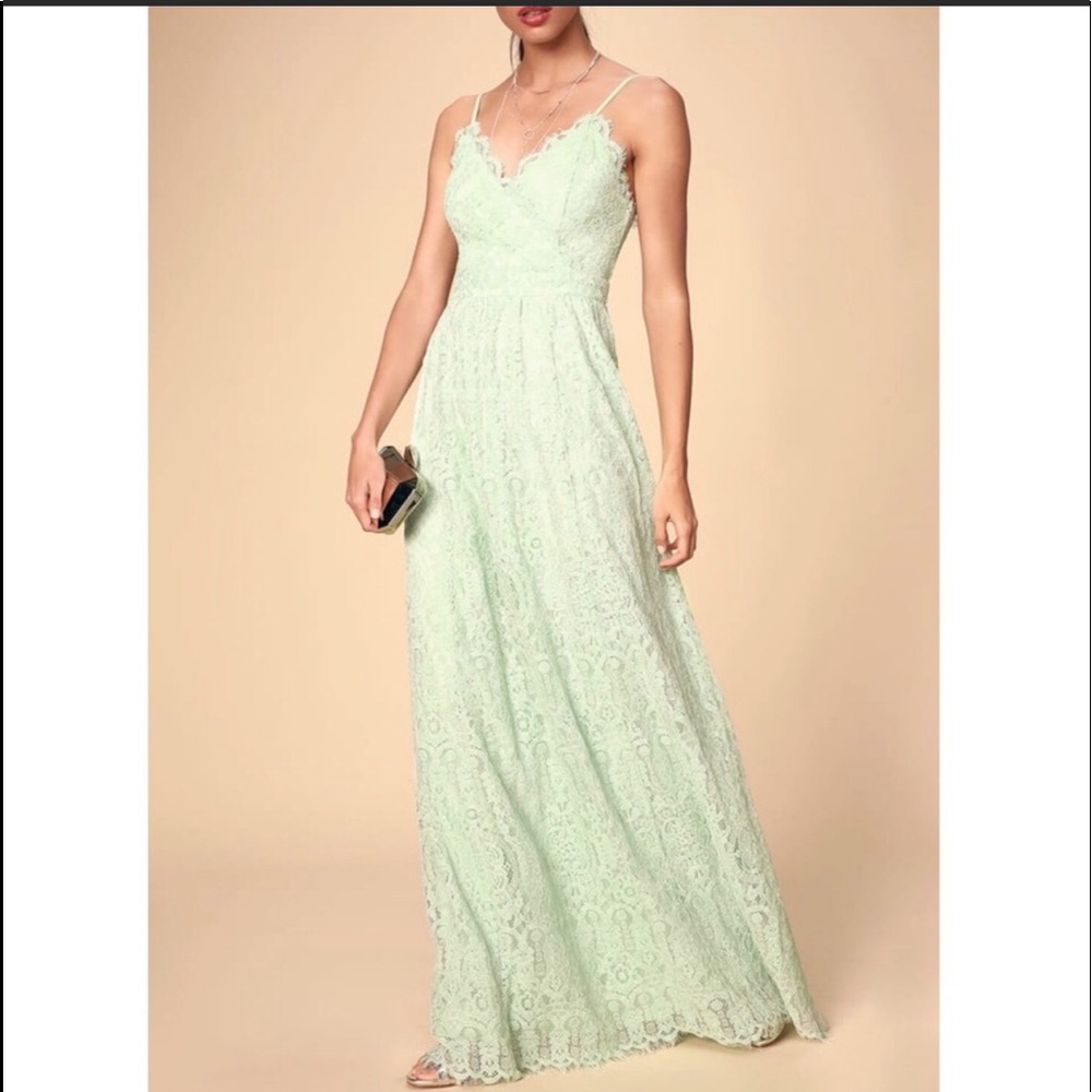 Lulu’s Lace Floor Length Green Dress